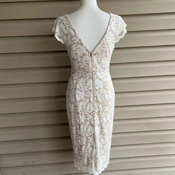 •ABS Allen Schwartz• White/Cream Lace Overlay Bodycon Dress - Size Large - Picture 6 of 10